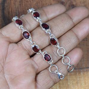 Red Garnet Sterling Silver <b>Adjustable</b> <b>Bracelet</b> Handmade Gemstone Jewelry January Birthstone Gift For Women - Product Image 1