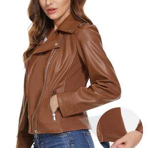 Chaquetas de Cuero para Mujer para Uso en Exteriores con Logotipo Personalizado, Diseño Único, Chaqueta de Cuero Genuino para Mujer en Color Sólido - Product Image 5