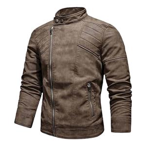 Nuevo abrigo delgado para hombre, chaqueta de cuero a la moda de invierno con cremallera diagonal, forro polar cálido, lona para motociclistas - Product Image 1