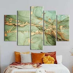 Impression sur toile de marbre vert luxueux : Art moderne pour une décoration élégante, lot de 5 pièces : Toile encadrée - Product Image 1