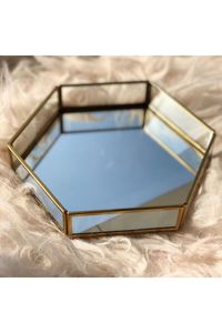 Plateau décoratif miroir en acier inoxydable doré de style nordique, plateau de rangement de luxe pour table basse, décoration de salon - Product Image 4