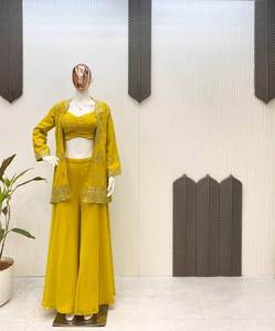 INDO-WESTERN สามชิ้นพร้อมที่จะสวมใส่ plazzo กับเสื้อและ Koti - Product Image 1