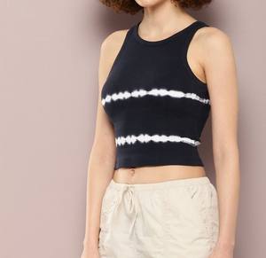 Custom Casual Wear Women Tie & Dye <b>Tshirt</b> Crop Length O-neck <b>Sleeveless</b> No Sleeves Rib Knitted Cotton Fabric Tank Top for Womens - Product Image 1