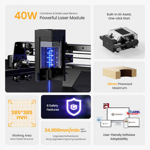Graveur laser à diode Longer Ray5 40W de type portique avec rail HIWIN et système de contrôle Ruida pour la gravure sur métal, verre et bois - Product Image 2