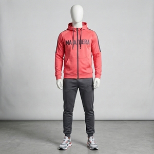 Ensemble de survêtement pour homme avec sweat à capuche zippé et pantalon de jogging, rose corail et gris, colorblock, pour le sport, l'entraînement, la gym, le fitness et les activités sportives, Taille S - Product Image 1