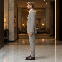 Jas Pria Abu-abu Taupe Herringbone Single Breasted Kancing Rantai Kerah Notch Saku Lipat Jas Bisnis untuk Pria Custom MTM