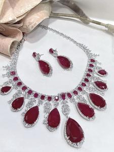 Stylish Silver Finish Moissanite Statement Necklace Earrings <b>Set</b> <b>Women</b> Traditional Wedding Engagement <b>Gift</b> Party Wear Jewelry - Product Image 3