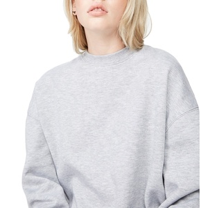 Sudadera con cuello redondo de peso pesado para mujer de invierno con logotipo personalizado, jersey con hombros caídos, logotipo frontal sólido largo para invierno - Product Image 4
