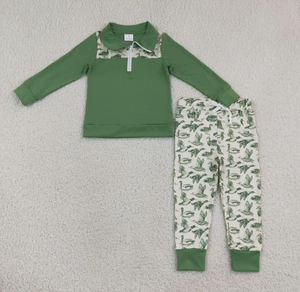 Ensemble de vêtements de chasse pour bébés garçons, pull à manches longues avec fermeture éclair, poches en forme de canards, pantalon de jogging - Product Image 2