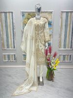 Ensemble haut et pantalon pour femme en faux georgette lourd et élégant avec broderie et bordure de perles, et dupatta assorti - Tenue de soirée/mariage de haute qualité