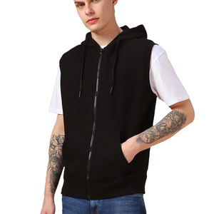 100% coton hommes hiver Slim Fit fermeture éclair à capuche sans manches écologique Fitness Gym Wear - Product Image 1