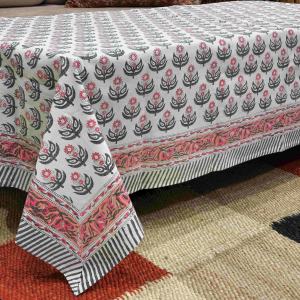 Nappe personnalisable en lin et coton 100% brodée et imprimée à la main avec motif Alluring Lily Garden par Sanvi K Handicrafts - Product Image 3