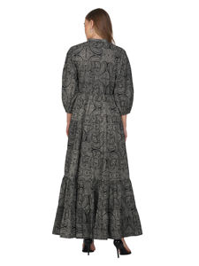 Sati Factory femmes décontracté été Maxi robe col en v manches longues noir gris Paisley motif chute de taille à plusieurs niveaux Flare - Product Image 2