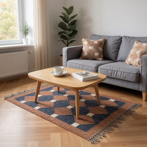 Alfombra tejida a mano de yute Kilim, diseño geométrico rojo y blanco, decoración del hogar para sala de estar y habitación de niños, hecha en la India por hombres - Product Image 3