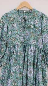 Vestido Midi de Algodón Estampado a Mano con Bloques Florales, Vestido Casual de Primavera Verano para Mujer - Product Image 3