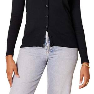 Suéter Cárdigan Abierto para Mujer, Otoño, con Botones, Cálido, Suave, de Punto Trenzado, con Capucha, Negro, Talla M - Product Image 5