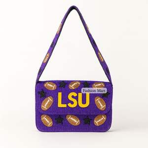 Sac à main perlé de luxe LSU Pochette Gameday inspirée du football avec paillettes violettes et dorées - Product Image 3