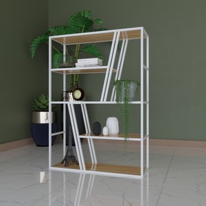 ชั้นวางของตกแต่งไม้ไผ่และไม้พร้อมโครงเหล็ก 100x34x140 ซม. สำหรับห้องนั่งเล่น - Product Image 4