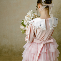 Tulle velours automne Style enfant Couture multicolore demi manches velours petite fille robe à la main perle broderie Mini ODM - Jolie