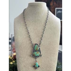 Collier Larry Kaye Kingman en argent sterling avec perles de culture d'eau douce turquoise, motif goutte d'eau, ancre et chiffres perlés, style vintage, idéal pour cadeau de fête - Product Image 1