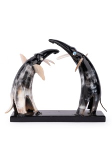 Handcrafted Buffalo Horn <b>Elephant</b> Pair on Black Base Decorative Sculpture for Elegant Home Display Inspired Cultural Accent - Product Image 4