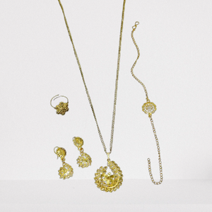 Ensemble de mariage de mariée plaqué or Dubaï d'inspiration indienne pour femmes cadeau fournitures de bijoux pour enfants filles ensemble complet léger en gros - Product Image 1