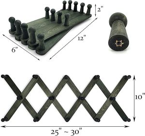 Expandable Wooden Coat <b>Rack</b> Hanger Accordion Wall Mounted Pine Wood Hooks Handmade Vintage Expanding for Hats Bags & Rooms - Product Image 3