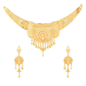 Fournisseur de bijoux de mode indiens Ensemble de boucles d'oreilles et collier de mariée plaqué or antique avec fleurs paon pour femmes - Product Image 2