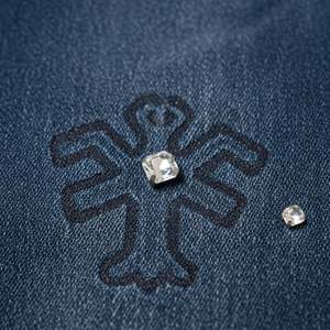 Pantalones Vaqueros de Mezclilla de Peso Medio para Hombre, Lavado Ácido Vintage Personalizado, con Cristales de Imitación, Estilo Desgastado, Holgados, Estilo Urbano, con Botones Altos - Product Image 5