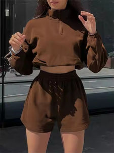 RAM Industry 2025 Collection été Ensemble short à capuche décontracté pour femme Manches longues Demi-col haut avec fermeture éclair Ensemble deux pièces - Product Image 6