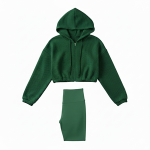 Sudadera con Capucha Corta de Mujer, Estilo Waffle, con Cierre, Informal, de Manga Larga, con Cordón y Bolsillo Disponible - Product Image 5