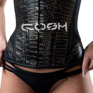 <b>Black</b> PVC Crocodile Pattern Pointy Cup <b>Corset</b> Sexy Gothic Clubwear Bustier Top - Product Image 4