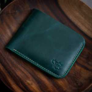 กระเป๋าสตางค์แบบพับสองตอน รุ่นคลาสสิค ทำมือ หมายเลข 55-V2 (สีเขียว) หนังฟูลเกรน รับประกัน 5 ปี - Product Image 4