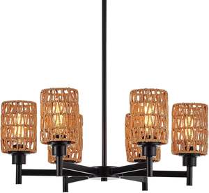 Candelabro de ratán tejido a mano, accesorio de iluminación Vintage 24,8, candelabro negro de mimbre de bambú, candelabro de ratán bohemio moderno Retro - Product Image 6