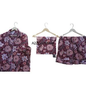 Ensemble de pyjama pour femmes en coton pur fait à la main, imprimé floral, léger, à séchage rapide, imprimé à la main, shorts décontractés - Product Image 4
