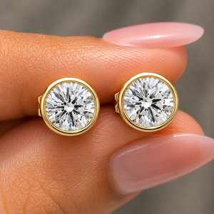 Cut Lab Grown Diamond Brilliant Cut <b>Earrings</b> 14K 18K Solid Gold Rhodium Plated Push Back <b>Stud</b> DEF VVS Classic Bezel <b>Set</b> Bridal - Product Image 1