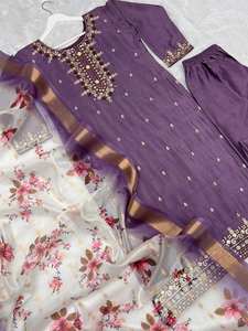 คอลเลกชันการออกแบบที่สวยงามการเย็บปักถักร้อยแฟนซีและเลื่อมงาน kurti ด้านล่างด้วย dupatta - Product Image 4