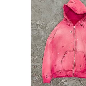 Movatextiles เสื้อแจ็กเก็ตมีฮู้ดสำหรับผู้ชาย, เสื้อแจ็กเก็ตมีฮู้ดซิปสีชมพูสไตล์วินเทจไซส์พิเศษผ้าฝ้าย100% เทอร์รี่ฝรั่งเศส - Product Image 4
