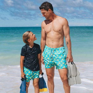 กางเกงว่ายน้ำสีฟ้าของผู้ชายกางเกงชายหาดแบบเชือกรูดแนวสตรีททันสมัยพิมพ์ลายปลาดาวนีออนน้ำหนักเบาแห้งเร็ว - Product Image 3