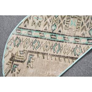 พรมปูพื้นขนแกะสไตล์ตุรกีโบราณขนาด2.5 x 1.5ft ดีไซน์เรียบง่ายสีเบจสีฟ้างานปะต่อทรงสี่เหลี่ยมผืนผ้าใหญ่ขนาด10มม. สำหรับห้องนอน - Product Image 5