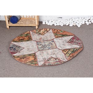 Classic Bohemian <b>Brown</b> Green Wool Rug 3.4 X 3.4 ft Vintage Turkish Large Area Rectangle Patchwork Hallway Latex Room Rug Rugs - Product Image 1