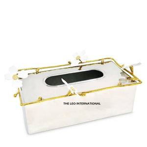 Porte-boîte à mouchoirs en métal de comptoir de salle de bain moderne boîte à mouchoirs en aluminium de la plus haute qualité avec branche de fleur finition dorée - Product Image 1