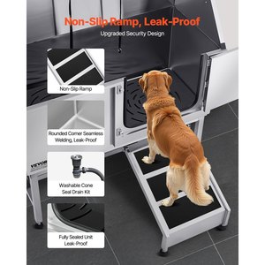 Baignoire de toilettage pour animaux de compagnie VEVOR de 50 pouces en acier inoxydable avec rampe, panneau filtrant l'eau en PE, robinet, pomme de douche et savon - Product Image 3