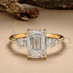 Anillos de compromiso de diamantes cultivados en laboratorio Real 14K oro amarillo corte esmeralda joyería de boda - Product Image 1