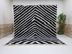 Mềm Benourain Ma-rốc Thảm Handmade Sọc Màu Trắng Và Màu Đen Ngựa Vằn Mô Hình Tùy Chỉnh Thảm Len Berber Khu Vực Thảm Tại Nhà Máy Giá - Product Image 6