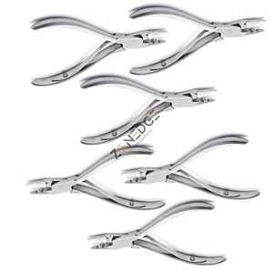 ชุดคีมสำหรับต่อผม6ชิ้นเครื่องมือเจาะ2รูทำจากสเตนเลสสตีลเงินอเนกประสงค์สำหรับไมโครริงและห่วงผม - Product Image 1