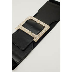 Cinturón de novia negro con elástico ancho y detalles de pedrería - Product Image 2