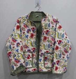 Hecho a mano elegante indio mujer ligera Otoño/Invierno chaqueta algodón estampado Floral acolchado rayas Lino botón transpirable - Product Image 6