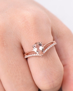 แหวนหมั้นเพชรแท้สีชมพูมอร์แกไนท์สุดสวยสำหรับ14kt แหวนทองชุบอย่างดี - Product Image 5