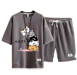 Conjunto de camiseta y pantalones cortos de verano para hombre, venta especial de fábrica al por mayor, conjunto de dos piezas con estampado holgado. - Product Image 3